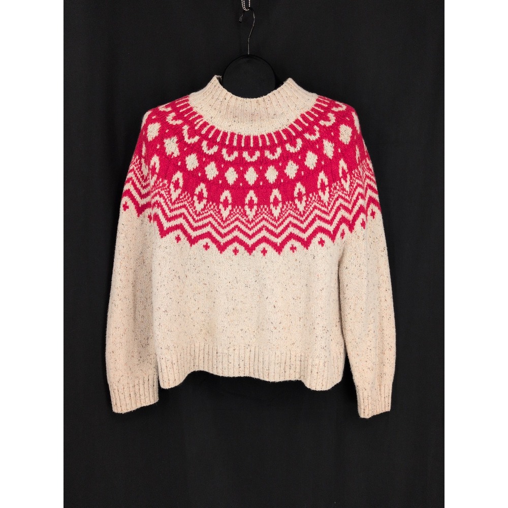 Old Navy Alpine Fair Isle Sweater Cropped Cable Knit Nordic Heritage Cabin Large